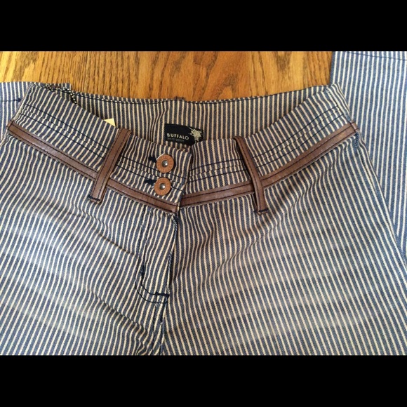 Buffalo Striped Denim Leather Trim Pants Jeans - Picture 2 of 6